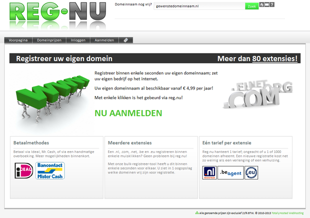 Reg.nu live domeinregistratie